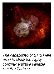 The capabilities of STIS were used to study the highly complex eruptive variable star Eta Carinae