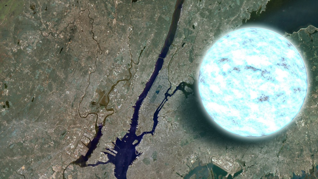  neutron star compared to Manhattan. Credit: NASA/Goddard Space Flight Center