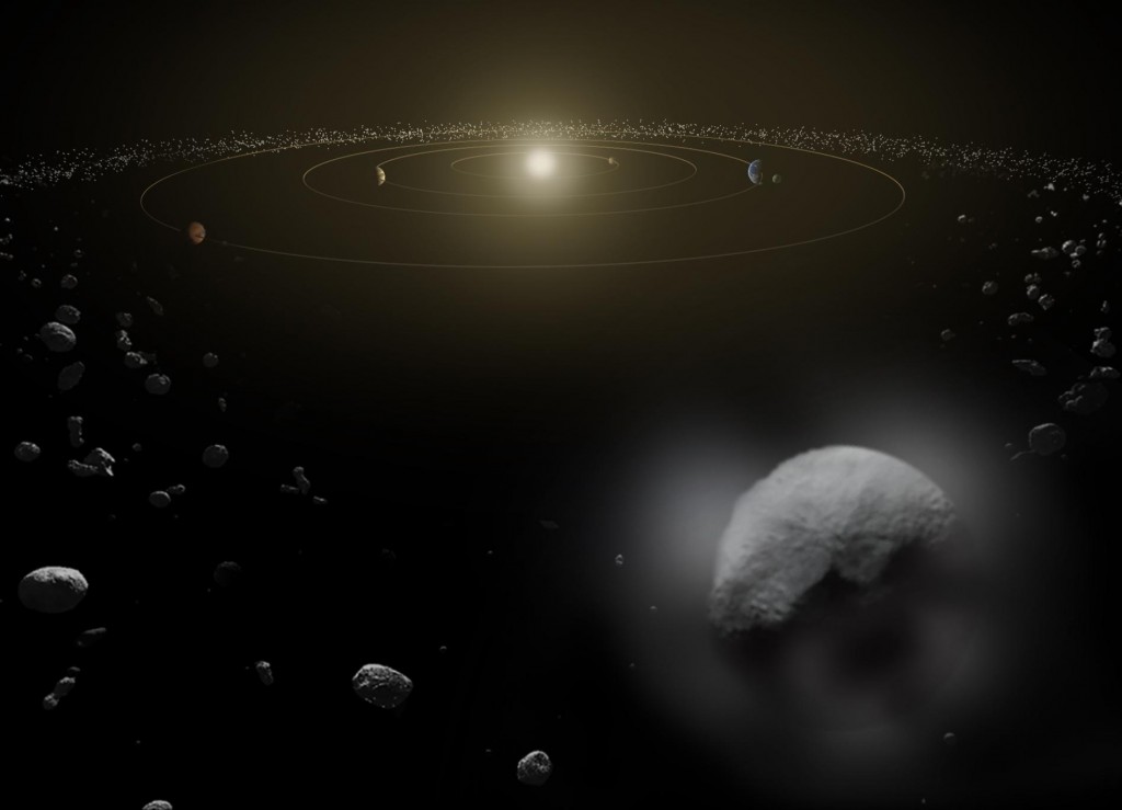 Artist impression of the asteroid belt and Ceres. Credit: ESA/ATG media lab