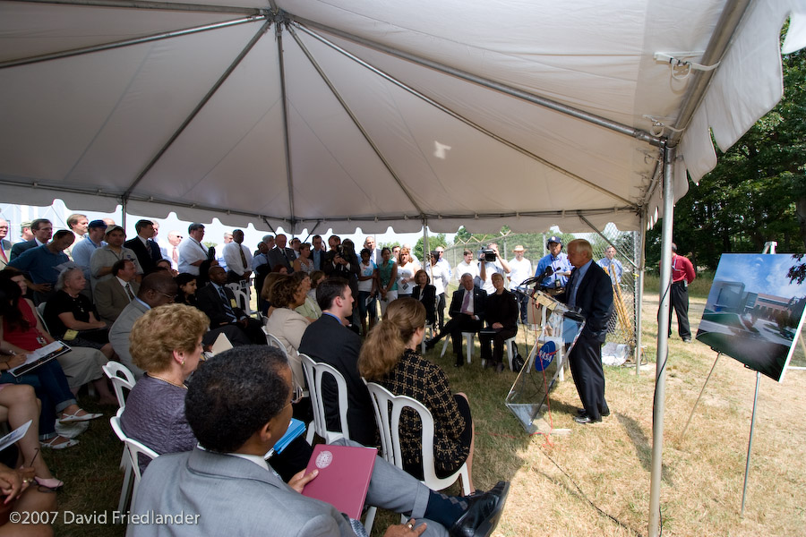 A hot day, but a tent shields the VIPs, the press, and some employees -- Ground-Breaking Ceremony for Exploration Sciences Building (Bldg 34) at NASA/GSFC