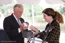 Steny Hoyer accepts crystal globe from  Colleen Hartman -- Ground-Breaking Ceremony for Exploration Sciences Building (Bldg 34) at NASA/GSFC