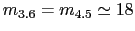 $m_{3.6}=m_{4.5}\simeq18$