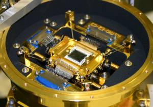 The XRS-2 detector is a 12 x 14 mm chip centered in a 4" gold-plated assembly