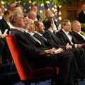 Dr. John C. Mather at the Nobel Award ceremony, sitting with  other Nobel Laureates.