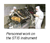 Personnel work on the STIS instrument.