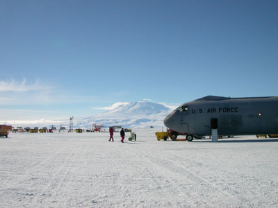 C-141 after landing on the ice shelf