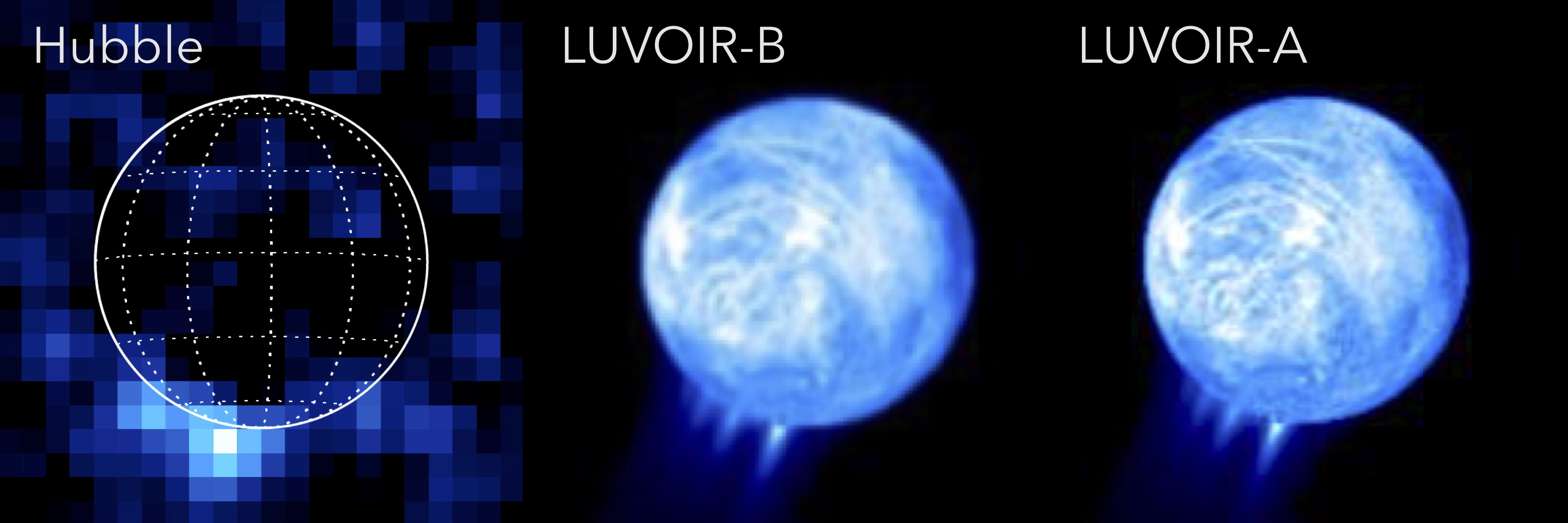 UV image of Europa with Hubble and simulated UV images of Europa with LUVOIR.