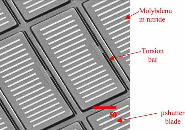 A SEM image of the microshutters in a 128x64 NGMSA array for NG-FORTIS telescope.